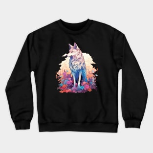 Colorful Wolf With Flowers Crewneck Sweatshirt